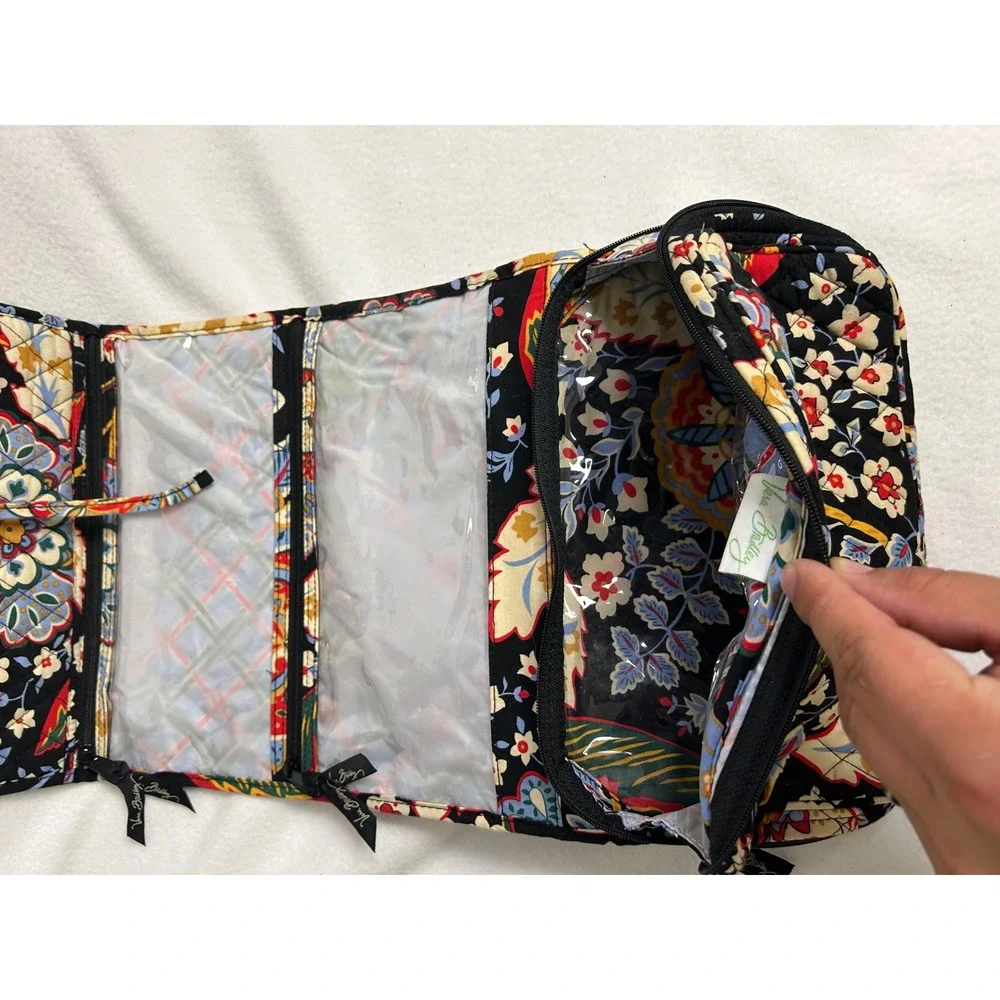 Boho Floral Vera Bradley Womens Black Quilted Travel Hanging Toiletry Bag